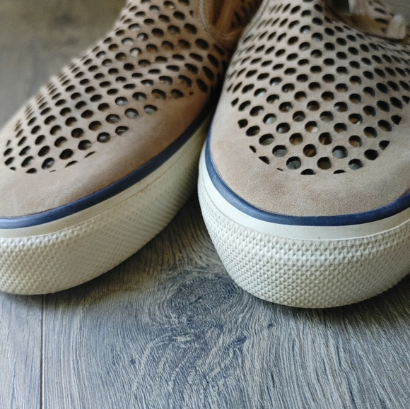 Sperry Top Sider Tan Leather Laser Perf Slip On Shoes Size 10 - Picture 8 of 11